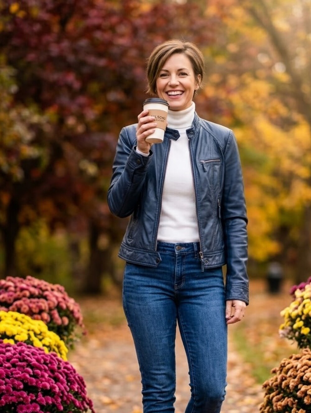 WILSONS LEATHER Splendide Manteau en cuir véritable doublé Bleu